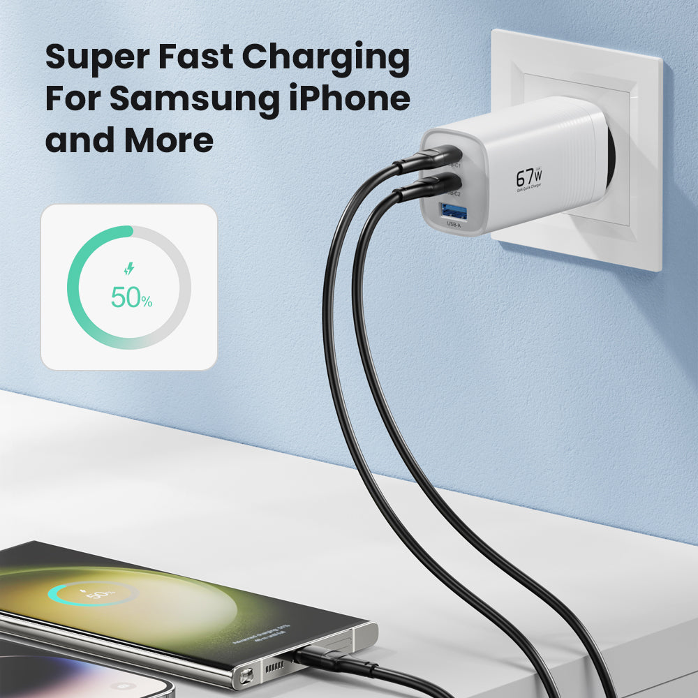 Premium Tech GaN USB Type C Charger 65W 45W PPS PD QC 4.0 | Fast Charger for Smartphones, Apple iPhone, Samsung, iOS & Android MacBook, Laptop, iPad, AirPods, Tablet, iOS
