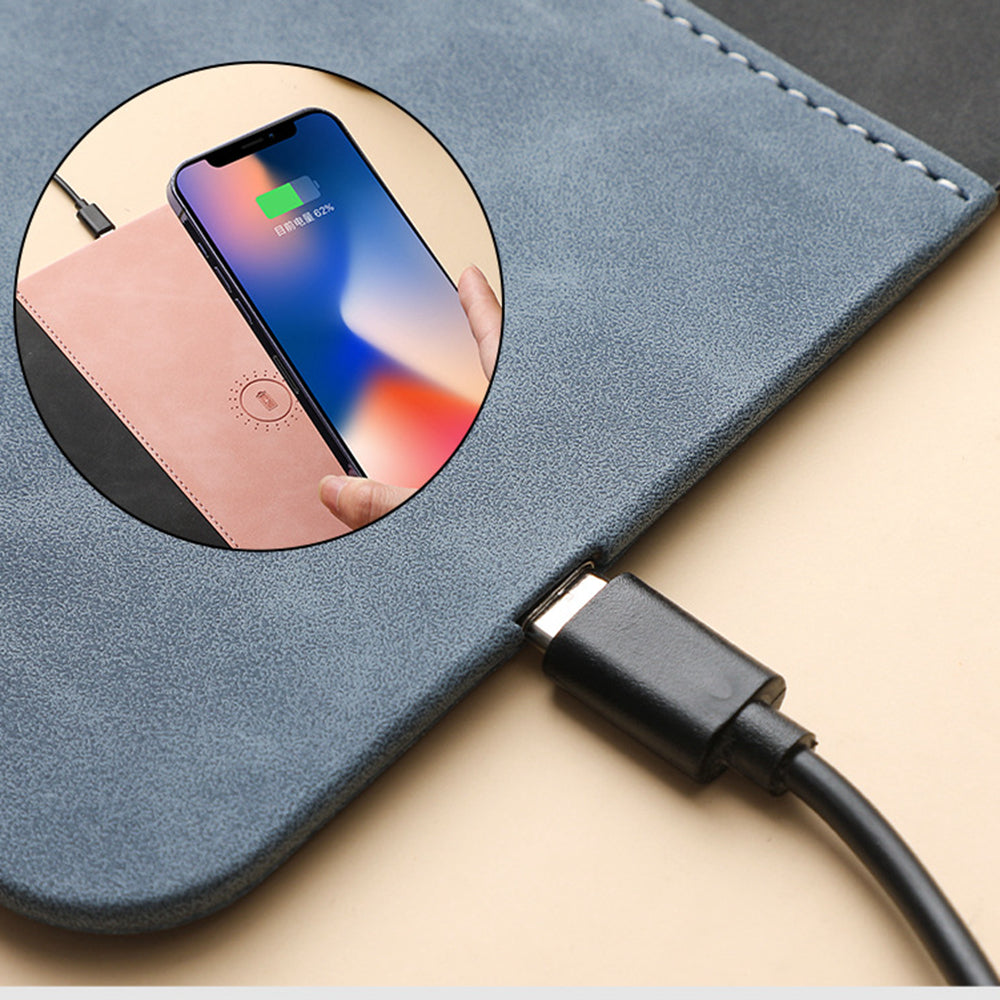 Premium Mouse Pad with High-Quality Qi Wireless Charging Pad for Smartphones, Apple iPhone, Samsung, iOS & Android Xiaomi, Huawei, USB-C, Phone Holder, 2-in-1 PU Leather Mat