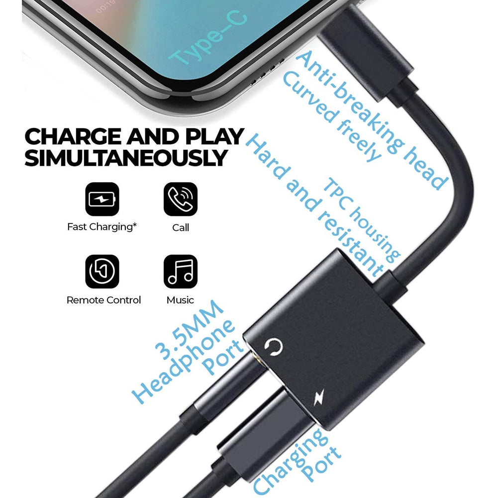 Premium 3-in-1 8-Pin zu 3,5mm Jack AUX Kabel mit Beleuchtung - Ladeadapter, Kopfhörersplitter, Konverter für Apple iPhone 15/14/13/12