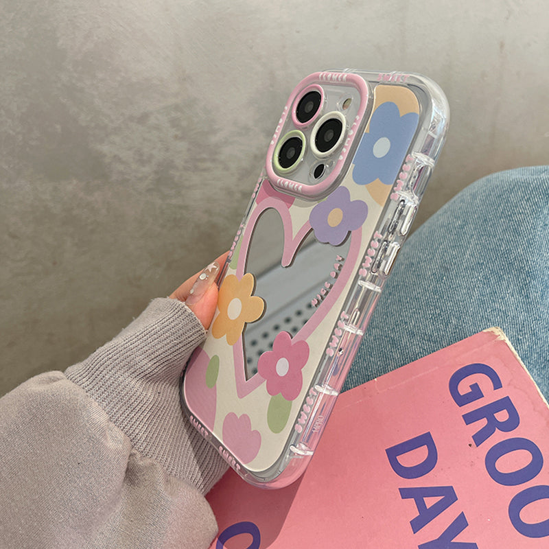 Premium süße Liebe Herz Blumen Spiegel Handyhülle, MagSafe, Abdeckung, | Apple iPhone 14/13/12/11/15 Pro Max - Schöne harte stoßfeste Rückseite