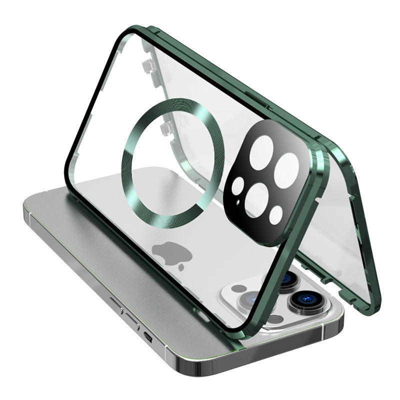 Hochwertiges Apple iPhone 15/14/13/12/11 Pro Max Hülle | 360 ° Vollversiegelter Glas-Metallrand für MagSafe Magnetische