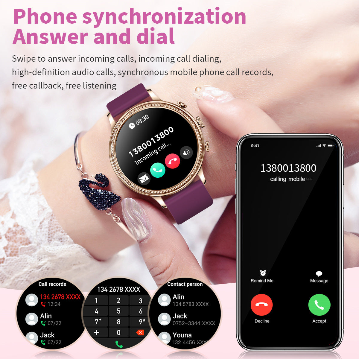 Luxury Lige Luxus Smartwatches für Frauen Bluetooth Anruf Telefon Gesundheitsmonitor Sport Smartwatch Geschenk | Limitierte
