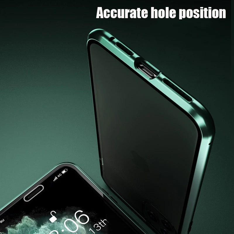 Hochwertiges Metallrahmen, doppelseitige Glas-Magnet-Handyhülle | MagSafe, Abdeckung, Apple iPhone 15/14/13/12/11 Pro Max