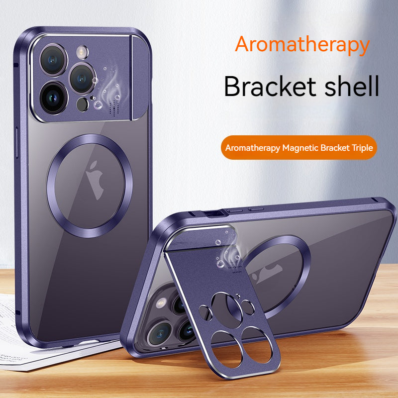 Premium iPhone Case with MagSafe: 360-Degree Protection, Metal Stand, Magnetic Camera Protection | Aromatherapy Function, Invisible Lens Holder | Case for Apple iPhone 16/16e, 15, 14, 13, 12 Pro Max, Pro, Plus, Mini | Shockproof Armor Shell Bumper Cover