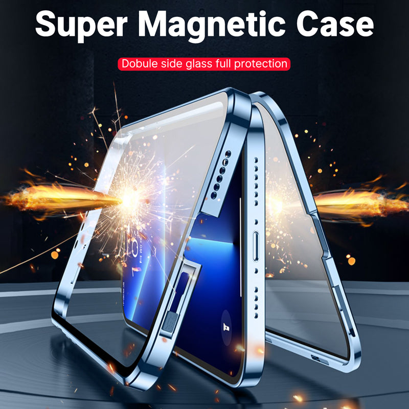 Hochwertiges Metallrahmen, doppelseitige Glas-Magnet-Handyhülle | MagSafe, Abdeckung, Apple iPhone 15/14/13/12/11 Pro Max