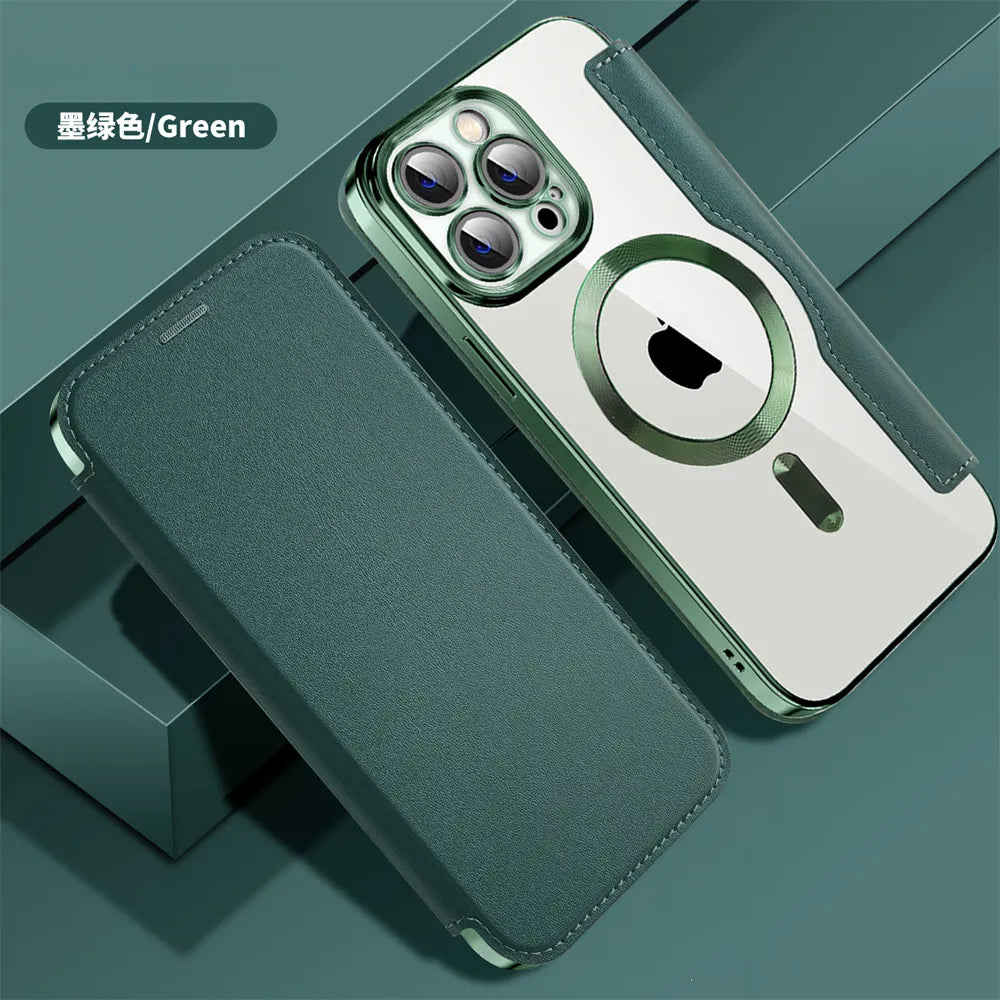 Premium Flip Leather Case with Card Slot and Card Holder Wallet, Magnetic & Shockproof iPhone Case | Flip Cover Stand Case for Apple iPhone 16/15/14/13/12 Pro Max, Plus, Mini Cover - Versatile Protective Cover