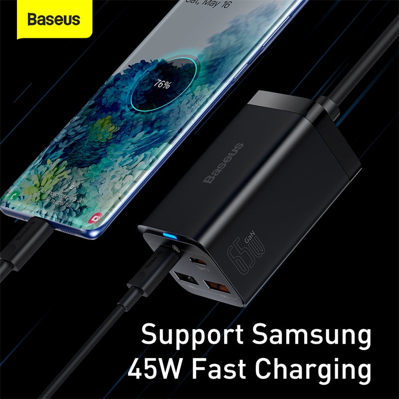 Premium 65W Gan Charger Desktop Fast Charger | 4-in-1 Laptop & Mobile Adapter for Smartphones, Apple iPhone, Samsung, iOS & Android - Fast Charging