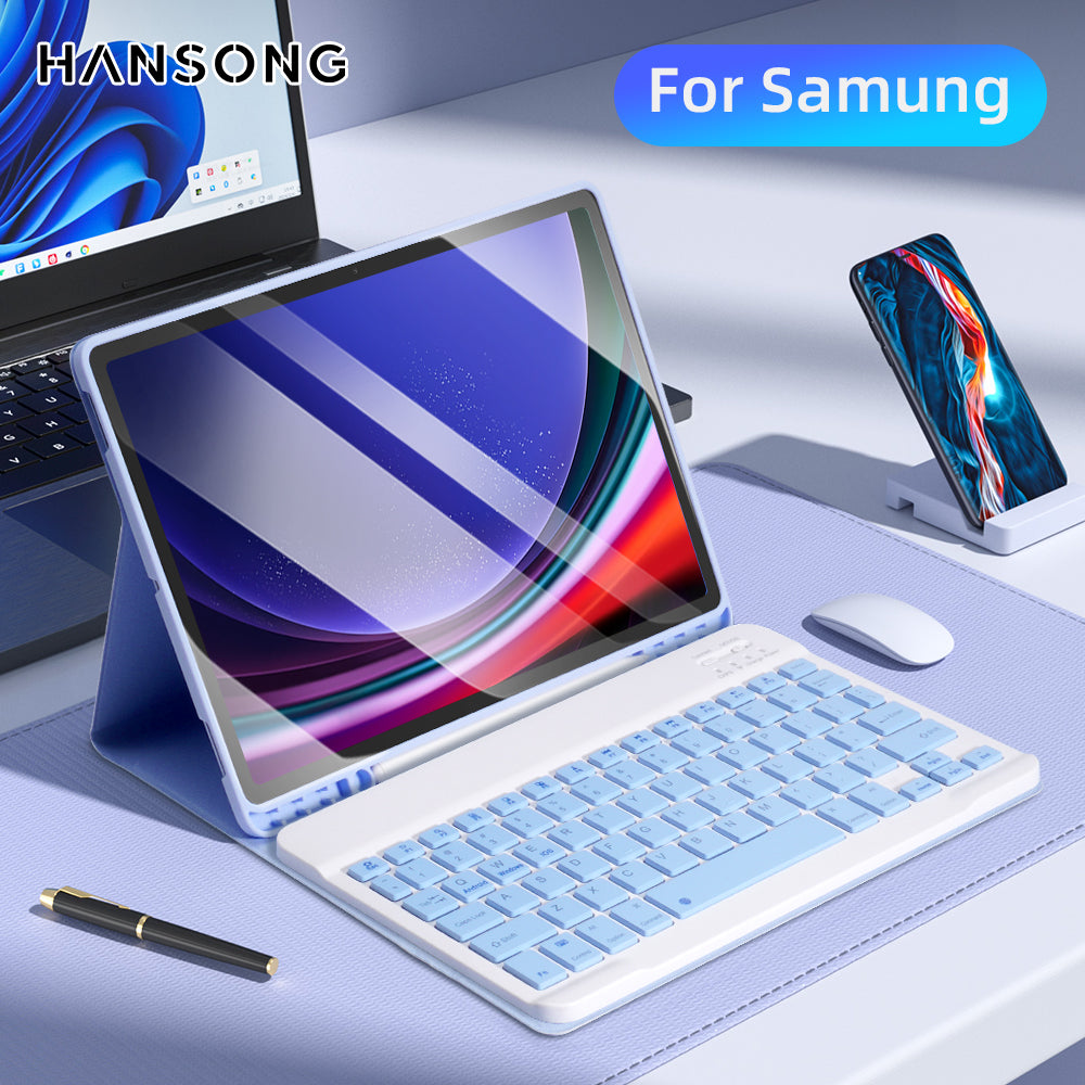 Hochwertige Hülle für Samsung Galaxy Tab S8 x700/x706, S7, S6 Lite, A7, A8: Drahtlose Maus und Tastatur, Robustes Gehäuse