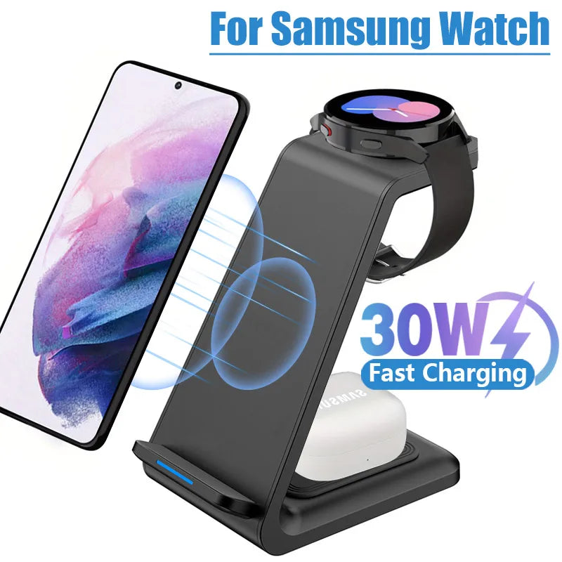 3 in 1 Wireless Fast Magnetic MagSafe Charging Station | Wireless Charging Station Fast Docking Charger for Smartphones, Apple iPhone, Samsung, iOS & Android, Watch & AirPods