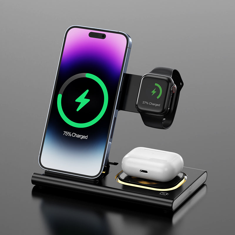 15w 3 in 1 Magnetic Wireless Charger Stand Pad for Smartphones, Apple iPhone, Samsung, iOS & Android Airpods Fast Charging Station