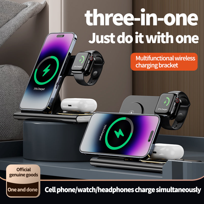 15w 3 in 1 Magnetic Wireless Charger Stand Pad for Smartphones, Apple iPhone, Samsung, iOS & Android Airpods Fast Charging Station