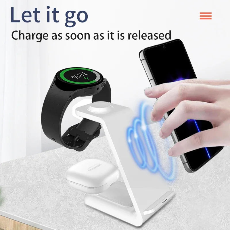 3 in 1 Wireless Fast Magnetic MagSafe Charging Station | Wireless Charging Station Fast Docking Charger for Smartphones, Apple iPhone, Samsung, iOS & Android, Watch & AirPods