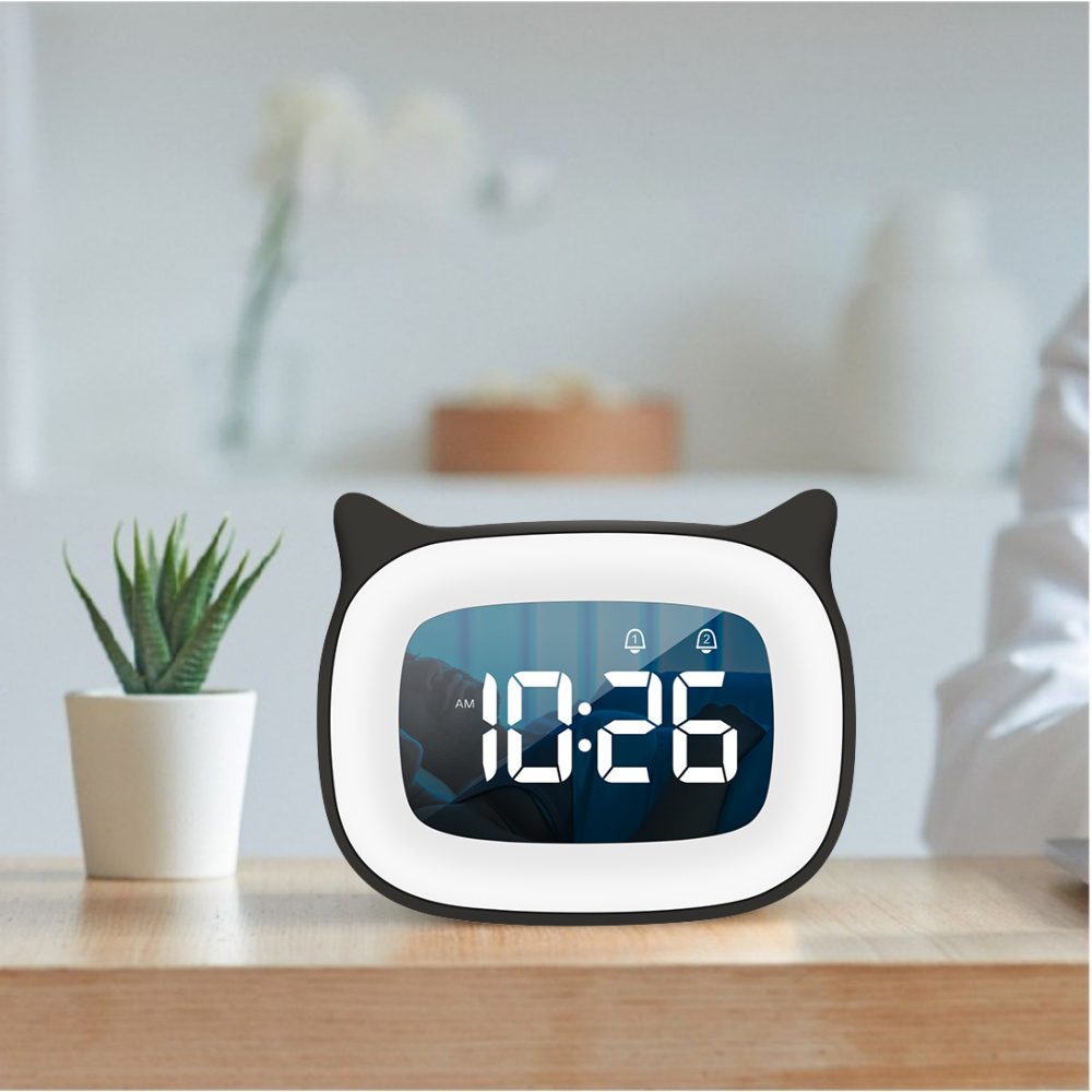 Premium Rechargeable Digital Alarm Clock with Night Light Touch Snooze Always-On Display Desktop Table Clock 12/24h Dual Alarm Music LED Clock 