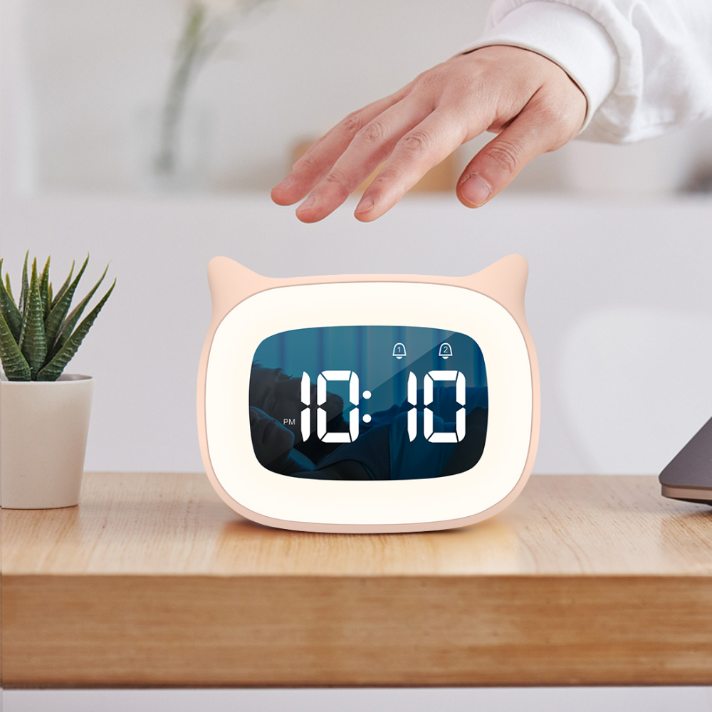 Premium Rechargeable Digital Alarm Clock with Night Light Touch Snooze Always-On Display Desktop Table Clock 12/24h Dual Alarm Music LED Clock 