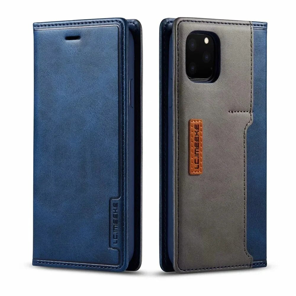 Hochwertiges Leder Flip Cover Hülle | Apple iPhone 15/14/13/12/11 Pro Max Mini XS/X/XR/8/7 | Magnetverschluss, SIM-Kartenfach