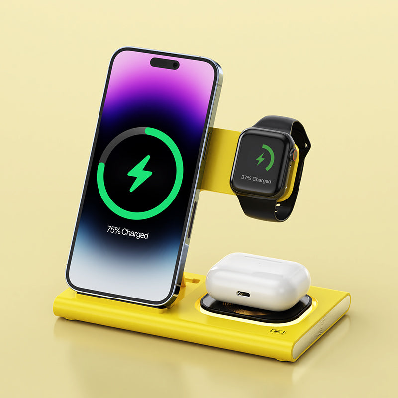 15w 3 in 1 Magnetic Wireless Charger Stand Pad for Smartphones, Apple iPhone, Samsung, iOS & Android Airpods Fast Charging Station