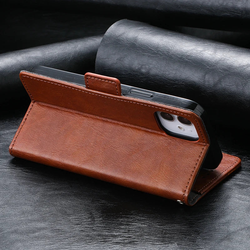 High-Quality Leather Flip Cover Wallet with Magnetic Closure and SIM Card Slot iPhone Case | MagSafe Compatible with Full Protection and Camera Lens Cover for Apple iPhone 16/15/14/13/12 Pro Max Plus Mini | Armor Phone Case Wallet Protective Cover