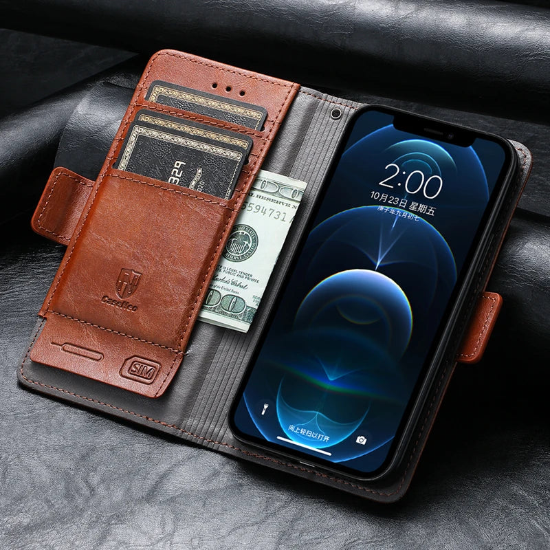 High-Quality Leather Flip Cover Wallet with Magnetic Closure and SIM Card Slot iPhone Case | MagSafe Compatible with Full Protection and Camera Lens Cover for Apple iPhone 16/15/14/13/12 Pro Max Plus Mini | Armor Phone Case Wallet Protective Cover