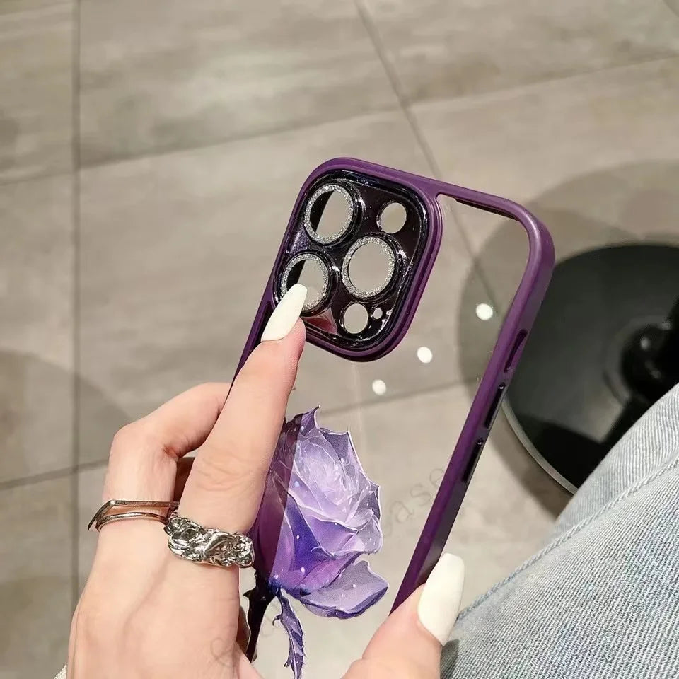 Luxury Crystal Rose Diamond iPhone Case | MagSafe Case with 360-Degree Protection and Camera Lens Cover for Apple iPhone 16/15/14/13/12 Pro Max, Plus, Mini Cover | Armor Case, Bumper Cover Phone Case | High-Quality Protective Cover
