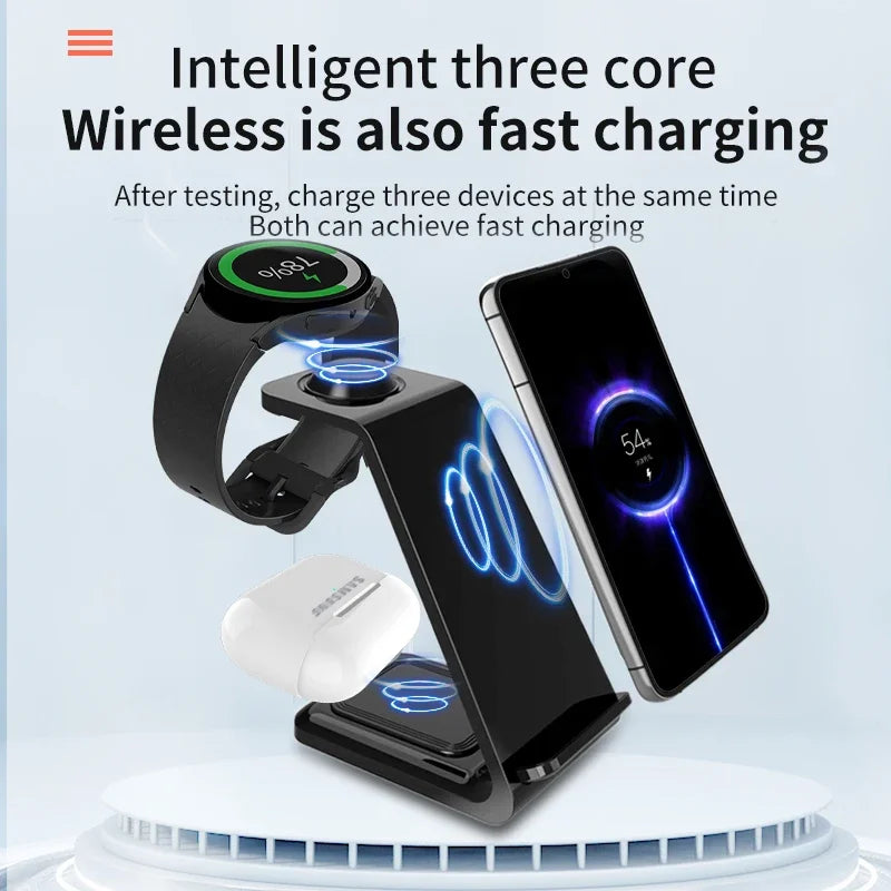 3 in 1 Wireless Fast Magnetic MagSafe Charging Station | Wireless Charging Station Fast Docking Charger for Smartphones, Apple iPhone, Samsung, iOS & Android, Watch & AirPods