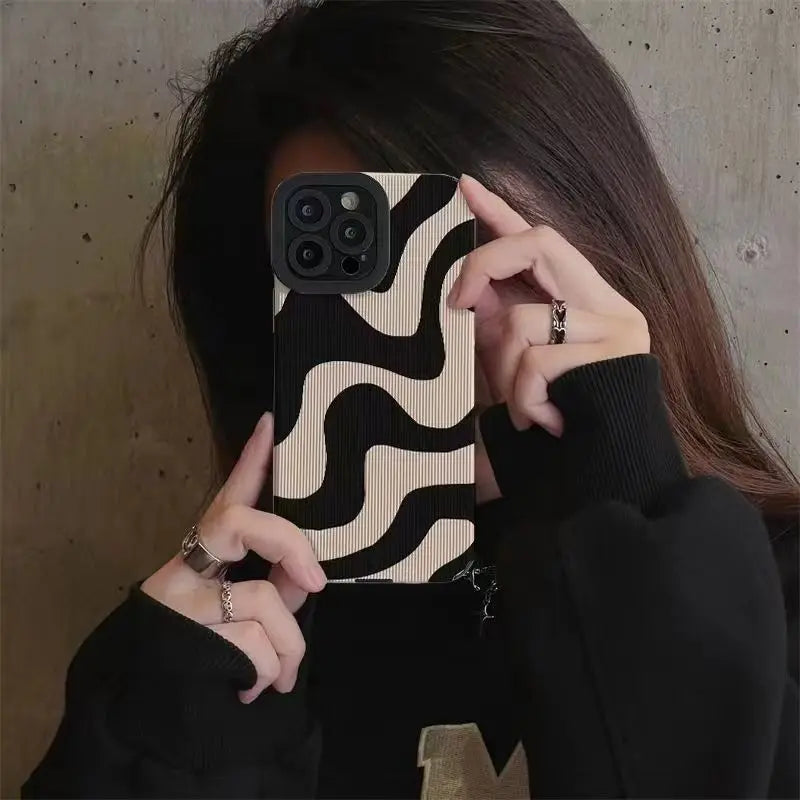 Luxury Ultra-Thin Black and White Zebra Stripe iPhone Case | MagSafe Case with Camera Protector for Apple iPhone 16/15/14/13/12 Pro Max Plus Mini Cover | Heavy Duty, Shockproof Phone Case | Silicone Soft Cover Protective Case