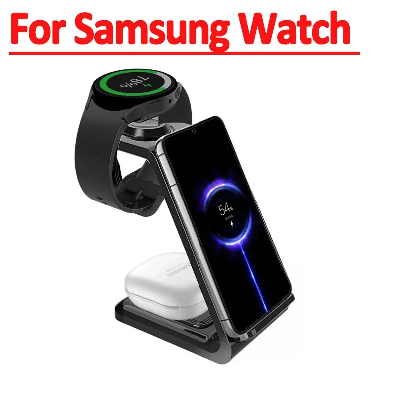 3 in 1 Wireless Fast Magnetic MagSafe Charging Station | Wireless Charging Station Fast Docking Charger for Smartphones, Apple iPhone, Samsung, iOS & Android, Watch & AirPods