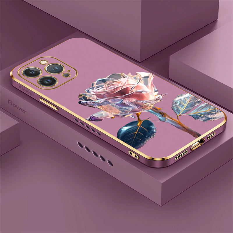 Luxury Crystal Rose Diamond iPhone Case | MagSafe Case with 360-Degree Protection and Camera Lens Cover for Apple iPhone 16/15/14/13/12 Pro Max, Plus, Mini Cover | Armor Case, Bumper Cover Phone Case | High-Quality Protective Cover