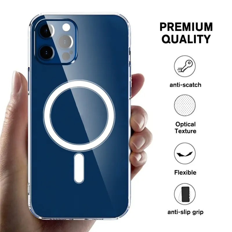 Transparent Magnetic Magsafe For Apple iPhone 16/15/14/13/12 Pro Max Plus Mini Case | Clear Transparent Case, Wireless Charging, Dustproof, Water-Resistant & Enhanced Camera Protection Cover