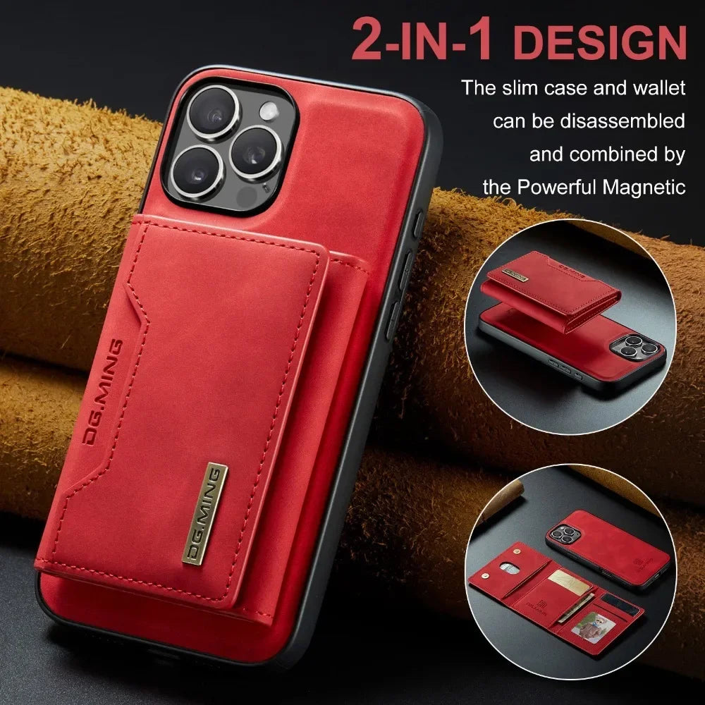 Premium Leather Magnetic Wallet with Card Holder iPhone Case | MagSafe Case for Apple iPhone 16/15/14/13/12 Pro Max, Plus, Mini - 360-Degree Protection Cover with Camera Lens Protection | Armor Phone Case | Wallet Protective Cover