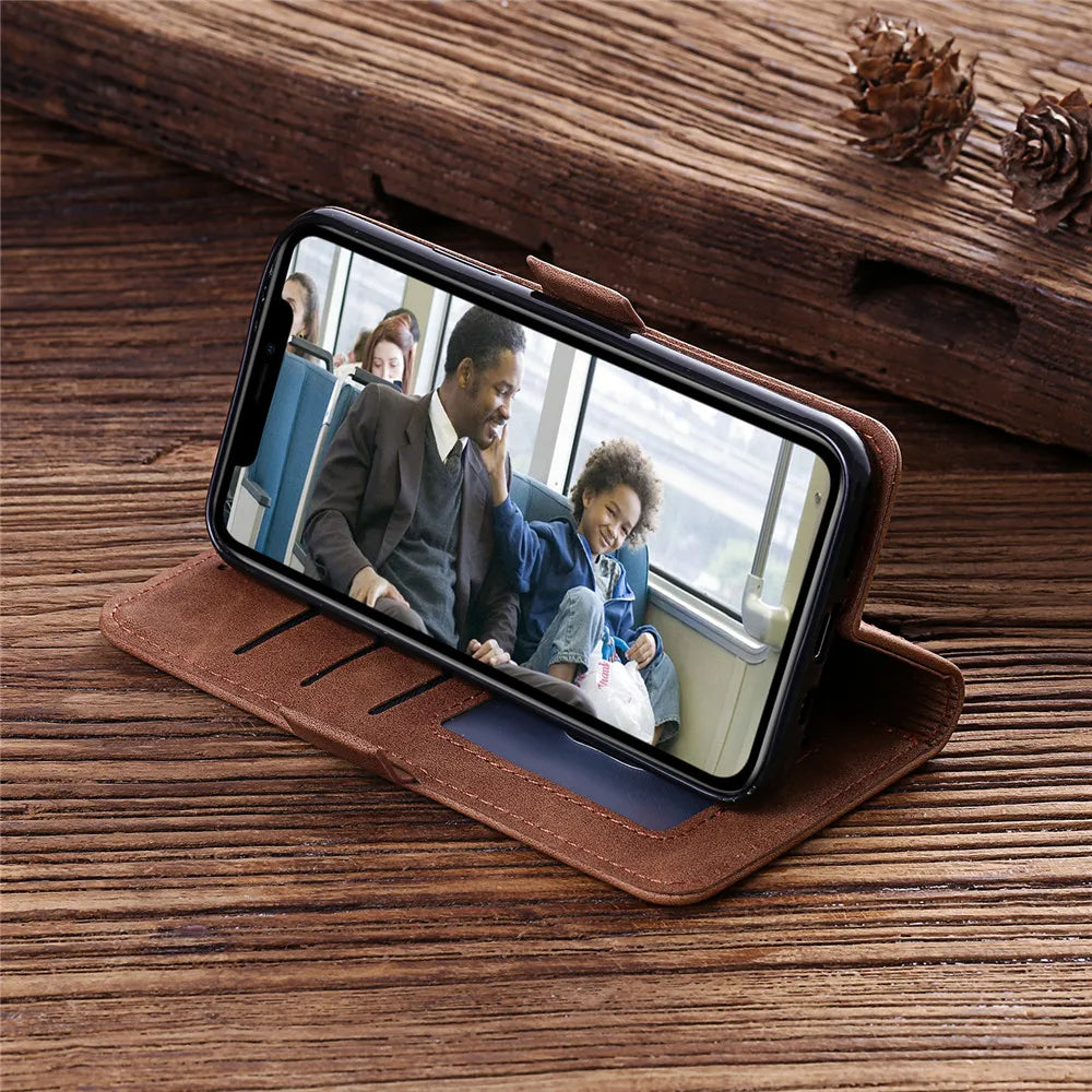 High-Quality Leather Flip Cover Wallet with Magnetic Closure and SIM Card Slot iPhone Case | MagSafe Compatible with Full Protection and Camera Lens Cover for Apple iPhone 16/15/14/13/12 Pro Max Plus Mini | Armor Phone Case Wallet Protective Cover