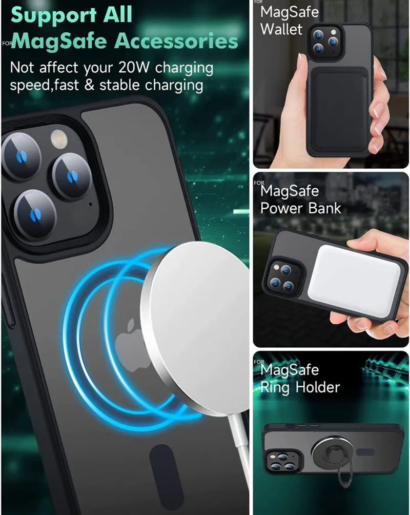 Premium iPhone Case Clear HD | Magnetic MagSafe & Wireless Charging | Shockproof Transparent Hybrid Armor with Camera Lens Protection for Apple iPhone 16/16e, 15, 14, 13, 12 Pro Max, Pro, Plus & Mini Cover