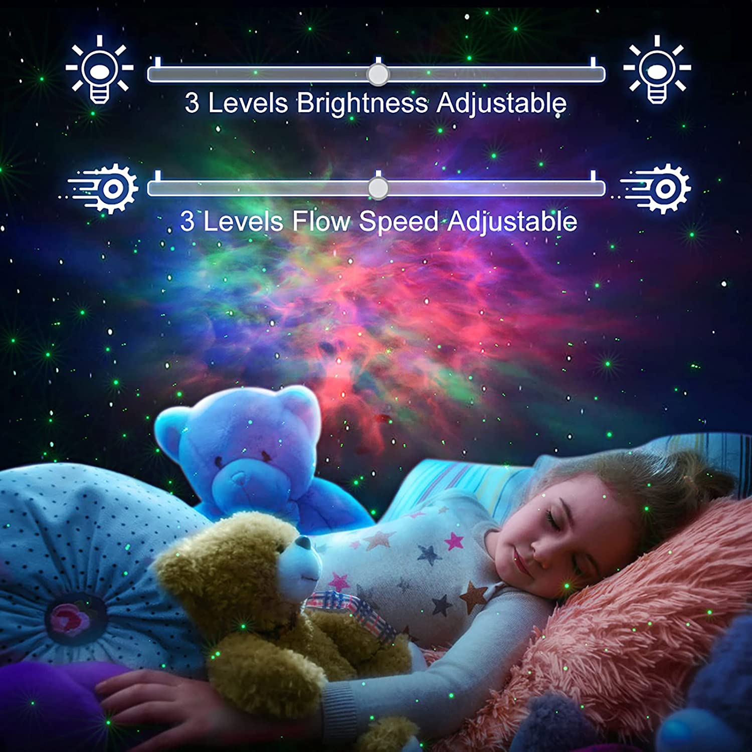 Premium Sterne-Projektor Licht: Buntes Nebelwolken-Nachtlicht, Dynamisches Galaxien-Sternennachtlicht für Schlafzimmer, Spielzimmer