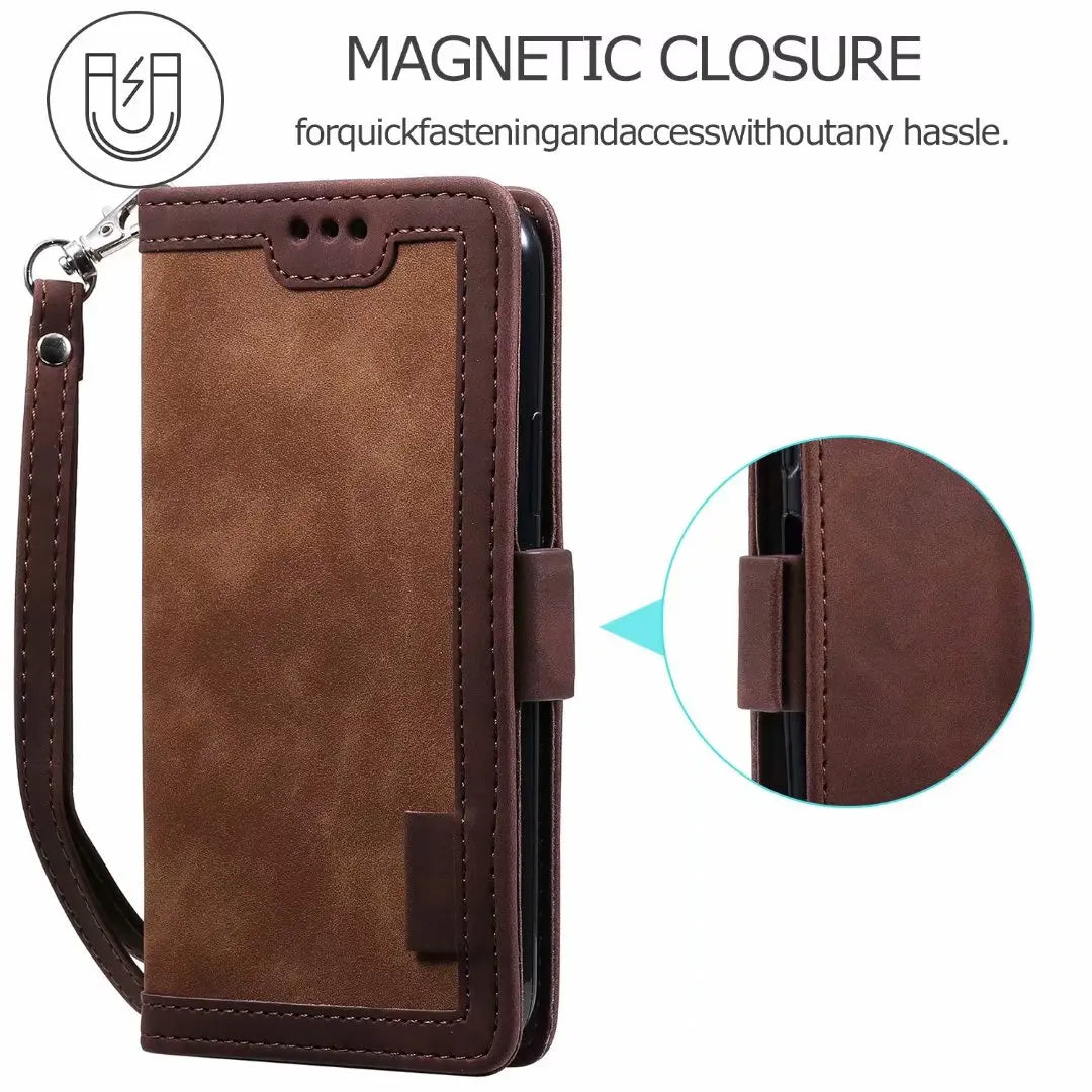 High-Quality Leather Flip Cover Wallet with Magnetic Closure and SIM Card Slot iPhone Case | MagSafe Compatible with Full Protection and Camera Lens Cover for Apple iPhone 16/15/14/13/12 Pro Max Plus Mini | Armor Phone Case Wallet Protective Cover
