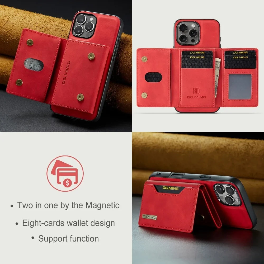 Premium Leather Magnetic Wallet with Card Holder iPhone Case | MagSafe Case for Apple iPhone 16/15/14/13/12 Pro Max, Plus, Mini - 360-Degree Protection Cover with Camera Lens Protection | Armor Phone Case | Wallet Protective Cover