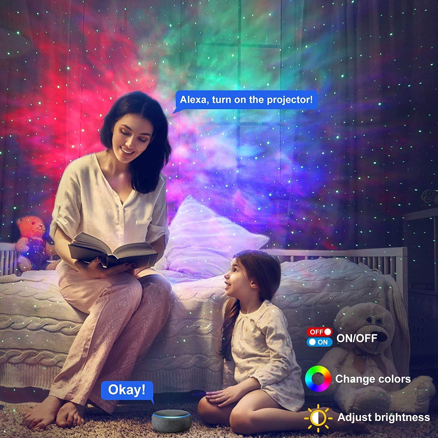 Premium Sterne-Projektor Licht: Buntes Nebelwolken-Nachtlicht, Dynamisches Galaxien-Sternennachtlicht für Schlafzimmer, Spielzimmer