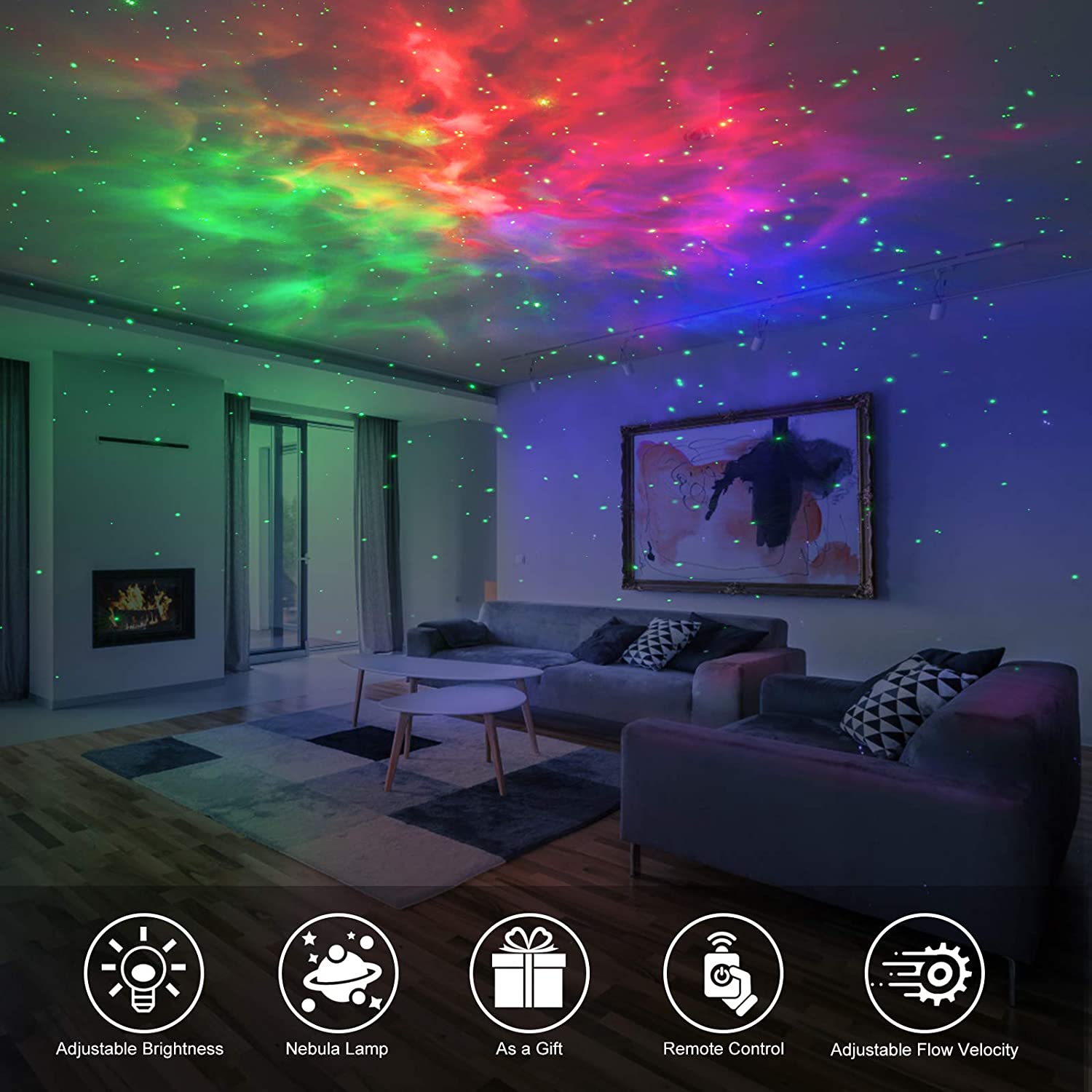 Premium Sterne-Projektor Licht: Buntes Nebelwolken-Nachtlicht, Dynamisches Galaxien-Sternennachtlicht für Schlafzimmer, Spielzimmer