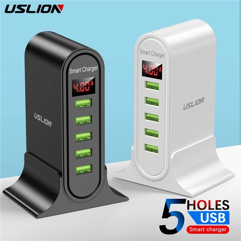140W GaN Fast Charger: Premium Desktop Charging Station | 5 USB Ports Charging Station Docking Station ASOMETECH | Laptop, MacBook, Smartphones, Apple iPhone, Samsung, iOS & Android