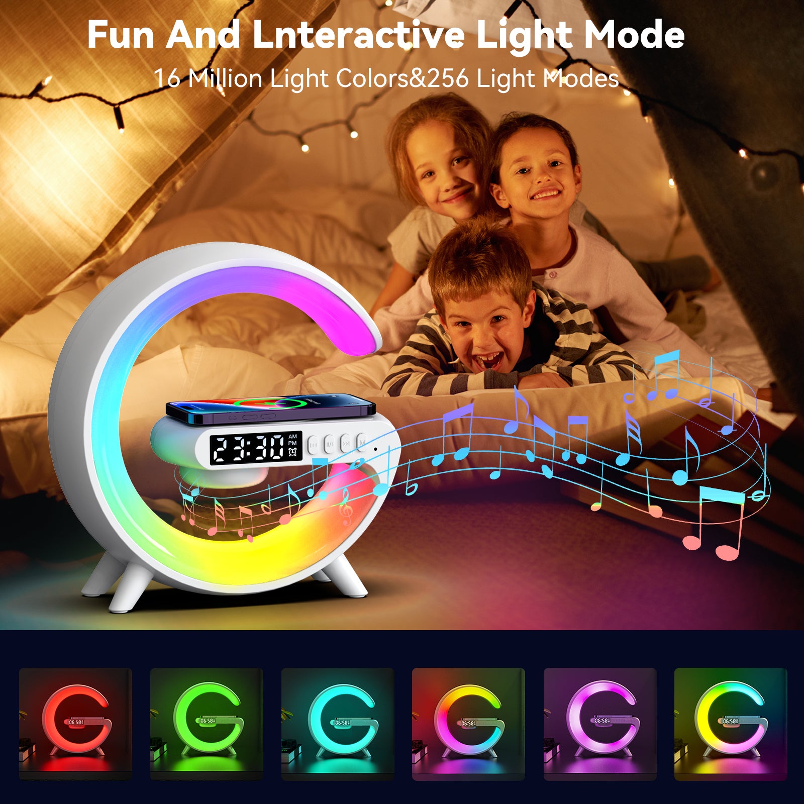 Universal RGB Charging Station LED Wireless Lamp Charger Alarm Clock Bluetooth Speaker | Charging Dock USB C Smartphones, Apple iPhone, Samsung, iOS & Android