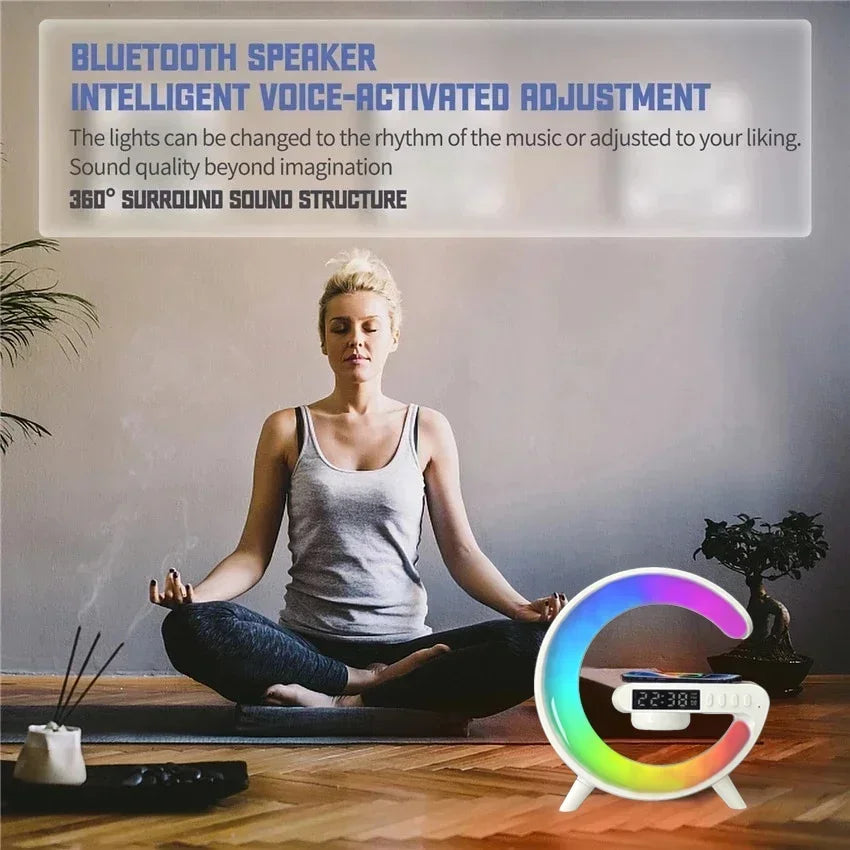 Universal RGB Charging Station LED Wireless Lamp Charger Alarm Clock Bluetooth Speaker | Charging Dock USB C Smartphones, Apple iPhone, Samsung, iOS & Android
