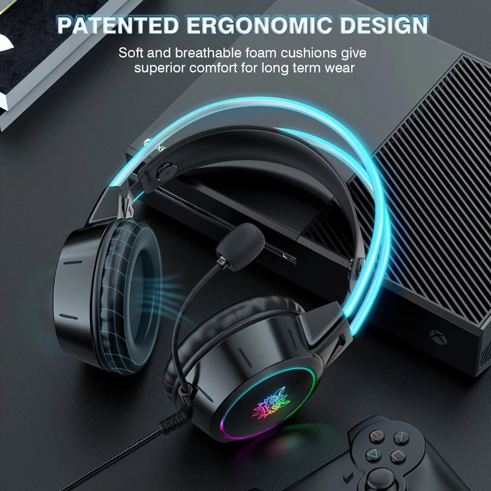 Hochwertiges Onikuma X15 Pro Over-Ear Gaming-Headset mit Kabel | Geräuschunterdrückung, Rosa Katzenohren, RGB-Licht und