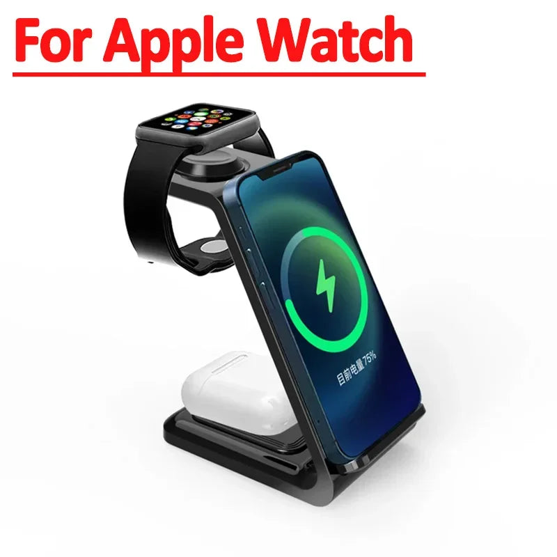 3 in 1 Wireless Fast Magnetic MagSafe Charging Station | Wireless Charging Station Fast Docking Charger for Smartphones, Apple iPhone, Samsung, iOS & Android, Watch & AirPods