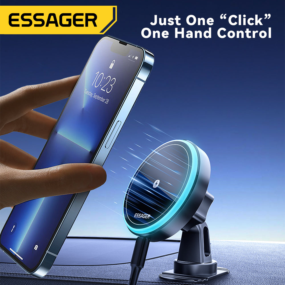 Premium RGB Magnetic Car Phone Holder and Qi 15W Wireless Charger for Smartphones, Apple iPhone, Samsung, iOS & Android | Universal Phone Holder & Charger