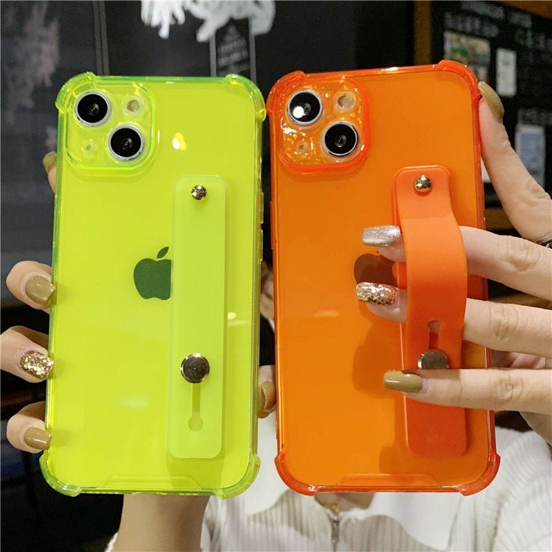 Premium Durchsichtige Candy-Farbe | Handgelenksband Handyhalter Klare Soft-Silikon Apple iPhone Case