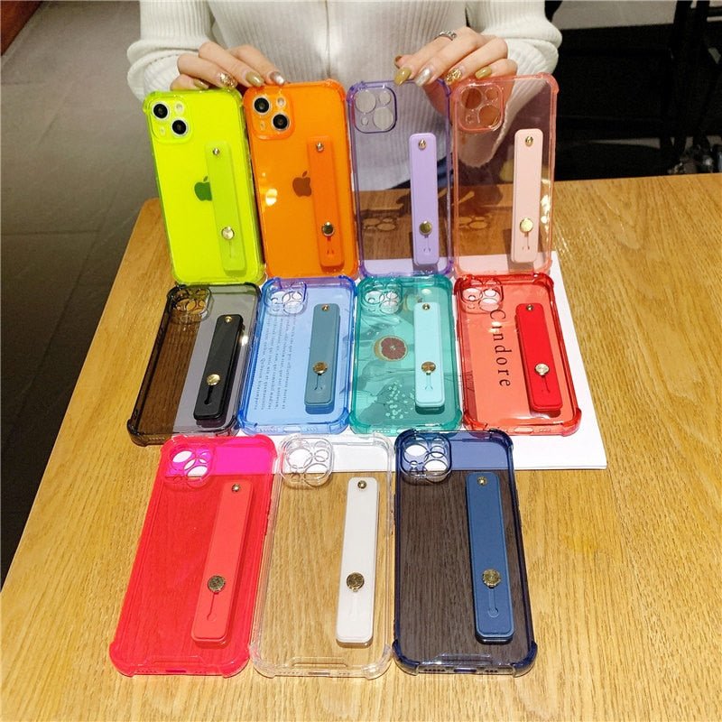 Premium Durchsichtige Candy-Farbe | Handgelenksband Handyhalter Klare Soft-Silikon Apple iPhone Case